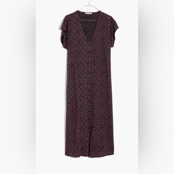 Madewell Boho Cottagecore Easy V-Neck Button Up Floral Midi Shift Dress Sz Small - Picture 1 of 11